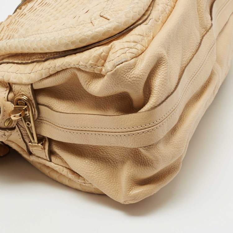 Pre Owned Chloe Beige Python Medium Paraty Satchel