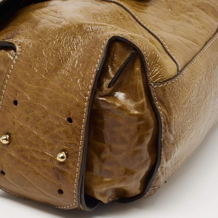 Pre Owned Chloe Brown Patent Leather Flap Shoulder Bag