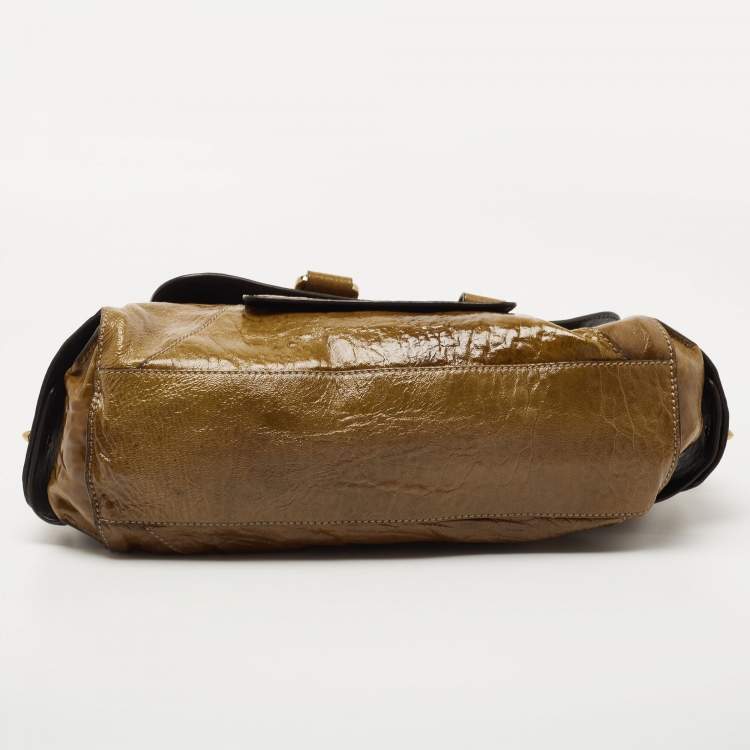 Pre Owned Chloe Brown Patent Leather Flap Shoulder Bag