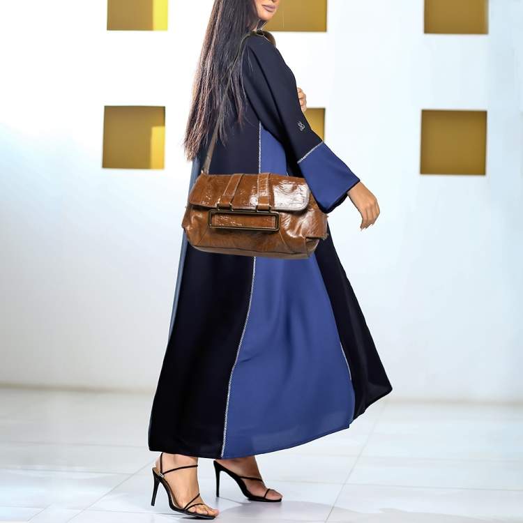 Pre Owned Chloe Brown Patent Leather Flap Shoulder Bag
