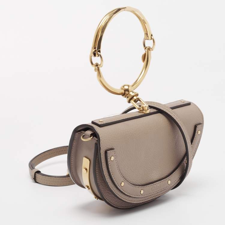 Pre Owned Chloe Beige Leather Small Nile Bracelet Minaudiere Crossbody Bag