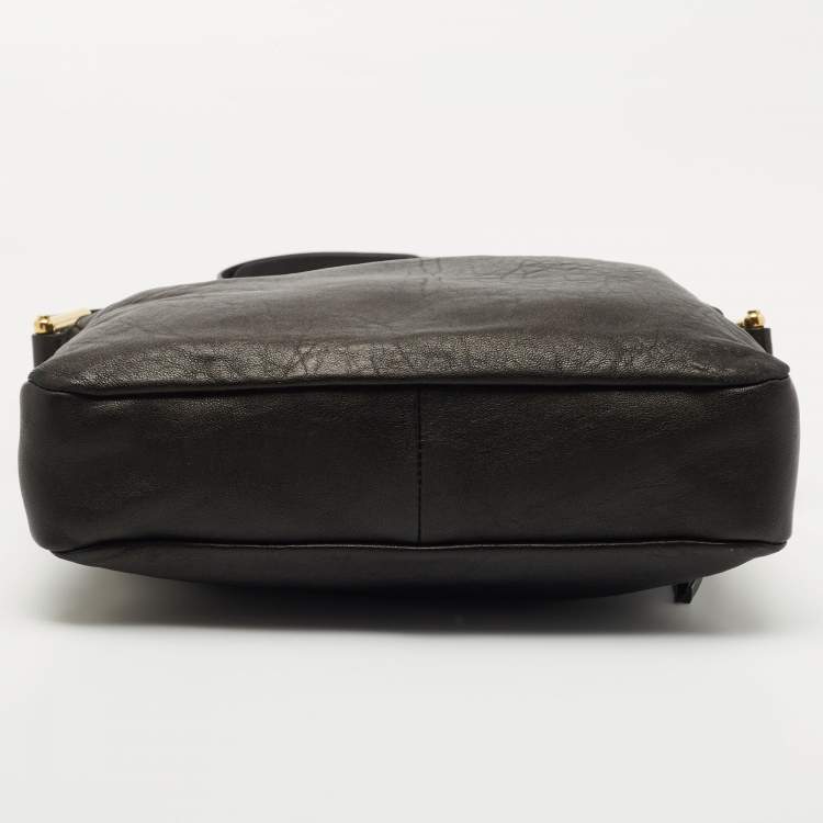Pre Owned Chloe Black Leather Zip Messenger Bag
