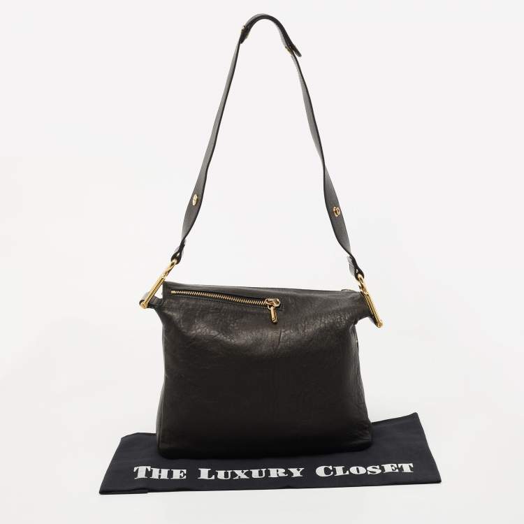 Pre Owned Chloe Black Leather Zip Messenger Bag