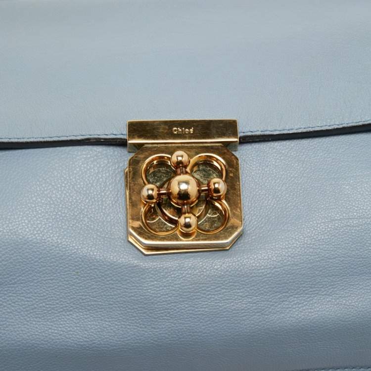 Pre Owned Chloe Light Blue Leather Large Elsie Shoulder Bag