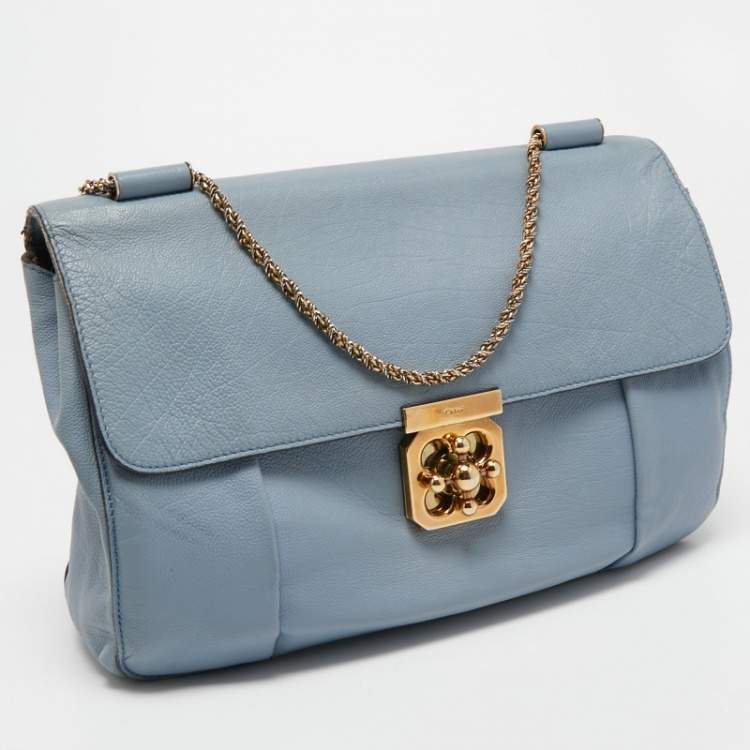 Pre Owned Chloe Light Blue Leather Large Elsie Shoulder Bag