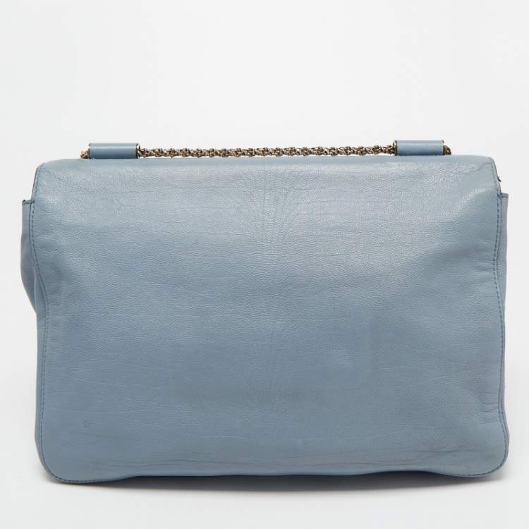 Pre Owned Chloe Light Blue Leather Large Elsie Shoulder Bag