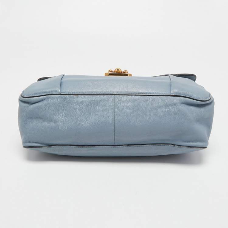 Pre Owned Chloe Light Blue Leather Large Elsie Shoulder Bag