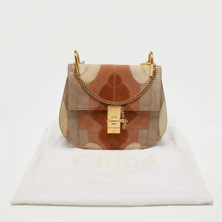 Pre Owned Chloe Multicolor Patchwork Suede and Leather Medium Drew Shoulder Bag