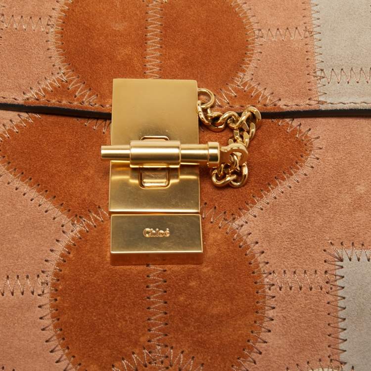Pre Owned Chloe Multicolor Patchwork Suede and Leather Medium Drew Shoulder Bag