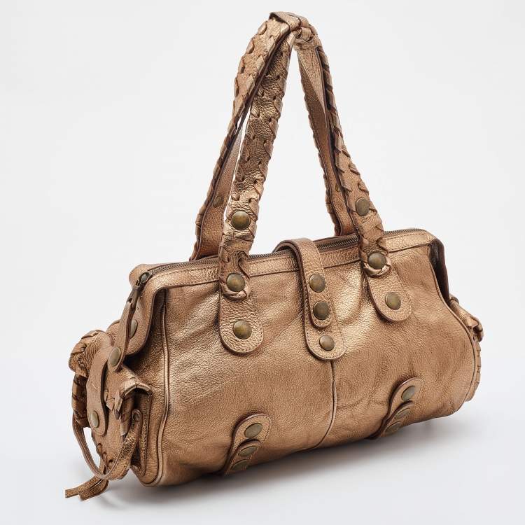 Pre Owned Chloe Metallic Gold Leather Silverado Satchel