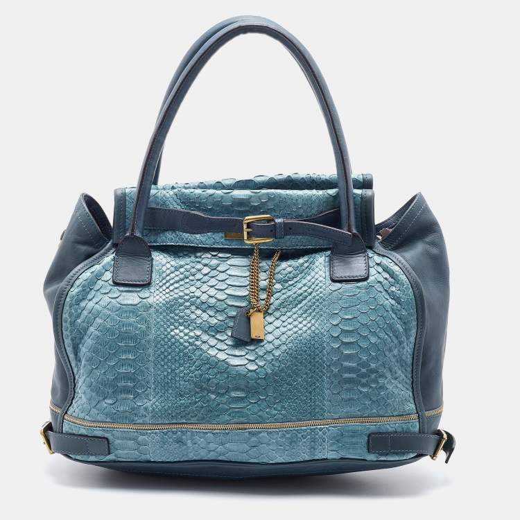 مملوكة مسبقًا Chloe Blue Python and Leather Marlow Tote