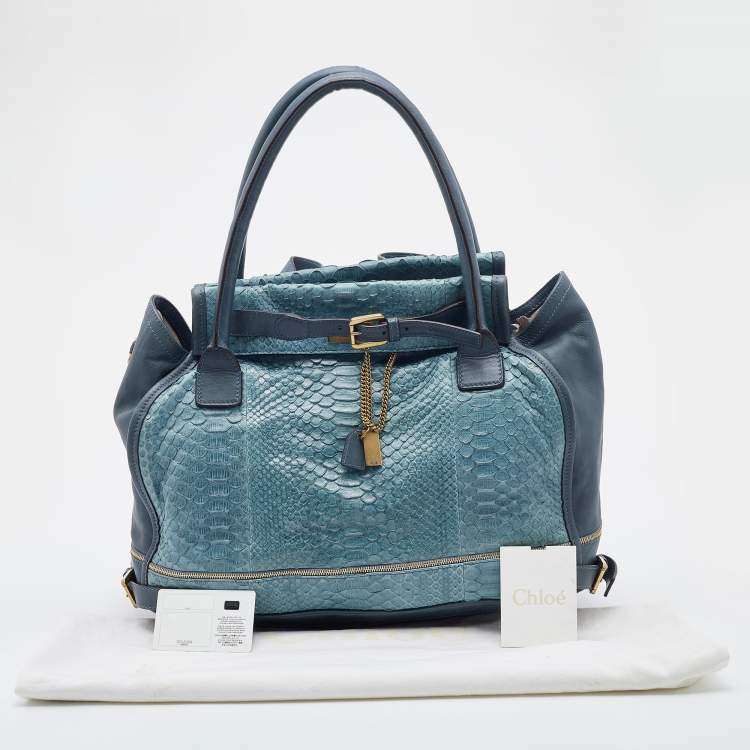 مملوكة مسبقًا Chloe Blue Python and Leather Marlow Tote