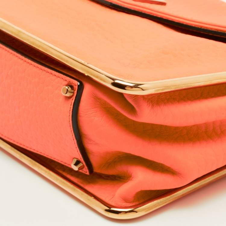 Pre Owned Chloe Orange Pebbled Leather Medium Sally Flap Shoulder Bag