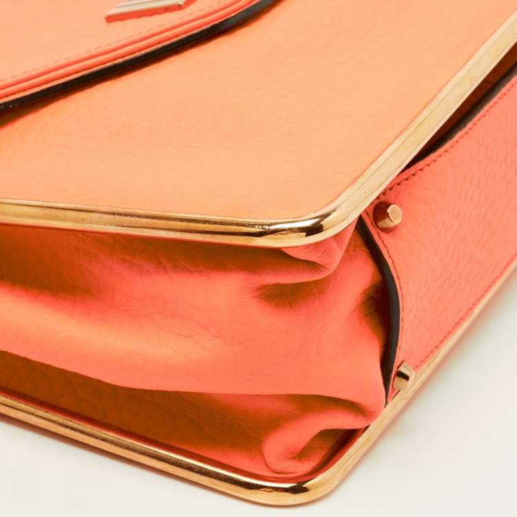Pre Owned Chloe Orange Pebbled Leather Medium Sally Flap Shoulder Bag
