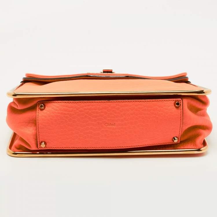 Pre Owned Chloe Orange Pebbled Leather Medium Sally Flap Shoulder Bag