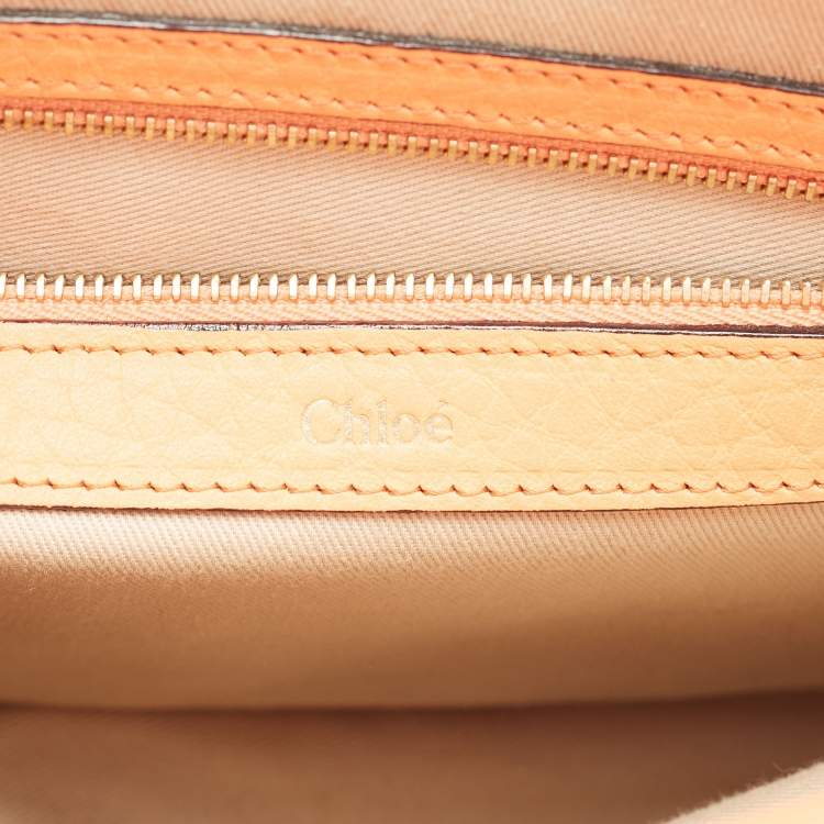 Pre Owned Chloe Orange Pebbled Leather Medium Sally Flap Shoulder Bag