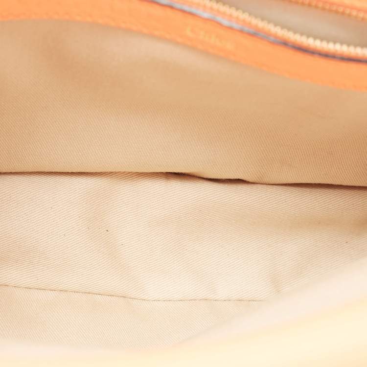 Pre Owned Chloe Orange Pebbled Leather Medium Sally Flap Shoulder Bag