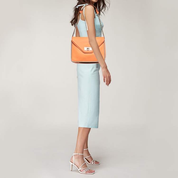 Pre Owned Chloe Orange Pebbled Leather Medium Sally Flap Shoulder Bag
