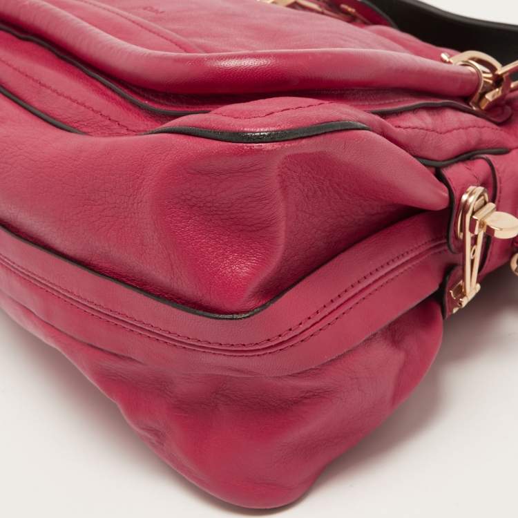 Pre Owned Chloe Pink/Black Leather Medium Paraty Satchel