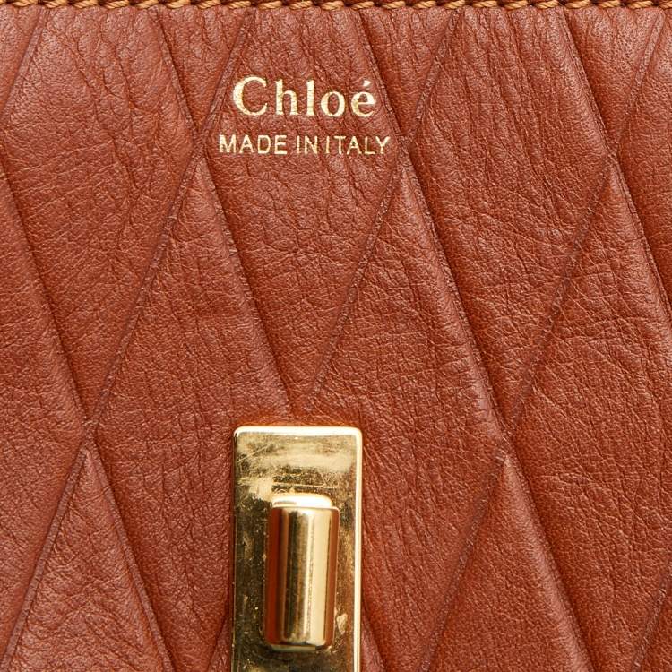 Pre Owned Chloe Brown Diamond Embossed Leather Nano Drew Crossbody Bag