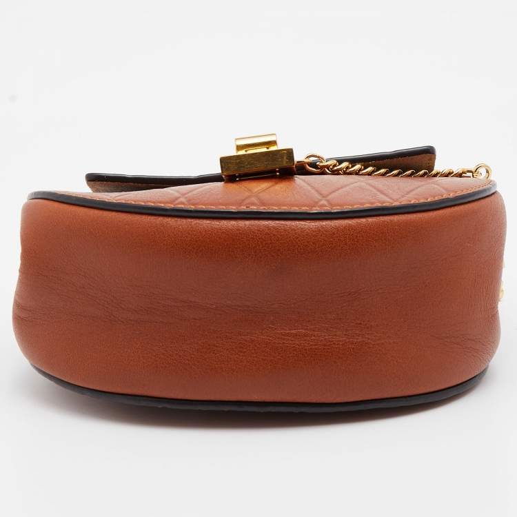 Pre Owned Chloe Brown Diamond Embossed Leather Nano Drew Crossbody Bag