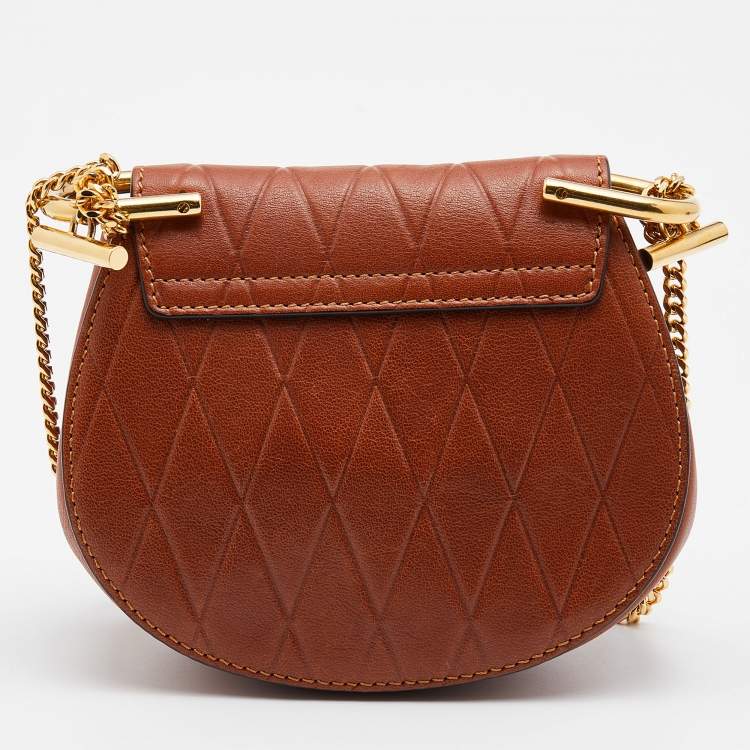 Pre Owned Chloe Brown Diamond Embossed Leather Nano Drew Crossbody Bag