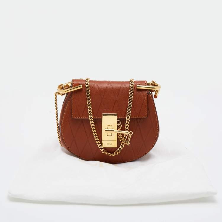 Pre Owned Chloe Brown Diamond Embossed Leather Nano Drew Crossbody Bag