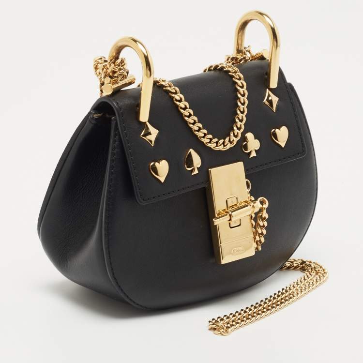 Pre Owned Chloe Black Leather Mini Drew Embellished Crossbody Bag