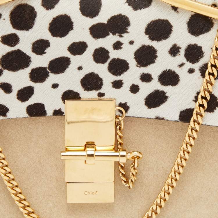 Pre Owned Chloe Multicolor Leather and Leopard Print Calf Hair Drew Shoulder Bag