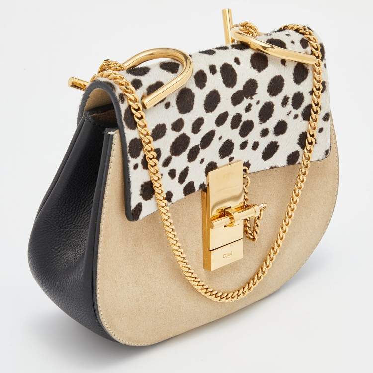 Pre Owned Chloe Multicolor Leather and Leopard Print Calf Hair Drew Shoulder Bag