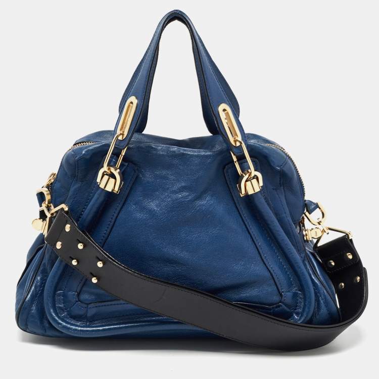 Pre Owned Chloe Blue/Black Leather Medium Paraty Satchel