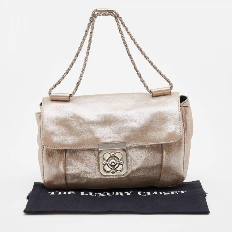 Pre Owned Chloe Metallic Suede Faye Flap Shoulder Bag
