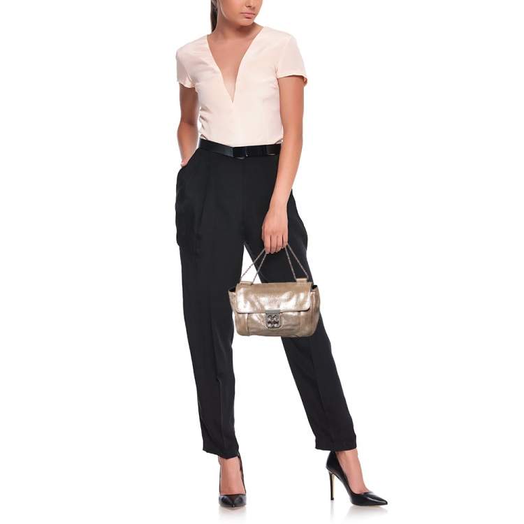 Pre Owned Chloe Metallic Suede Faye Flap Shoulder Bag