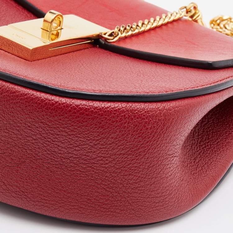Pre Owned Chloe Red Leather Small Drew Chain Crossbody Bag