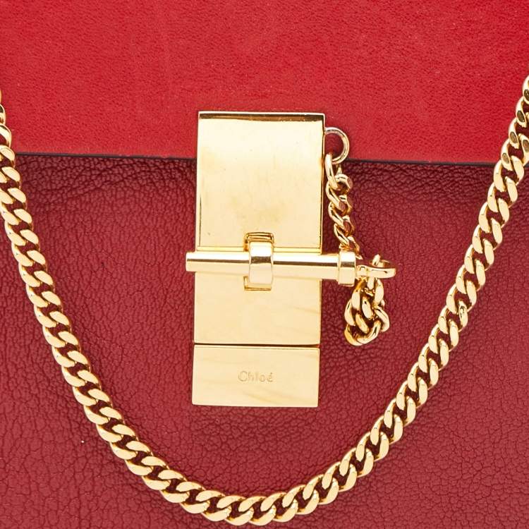 Pre Owned Chloe Red Leather Small Drew Chain Crossbody Bag