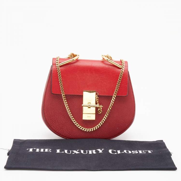 Pre Owned Chloe Red Leather Small Drew Chain Crossbody Bag