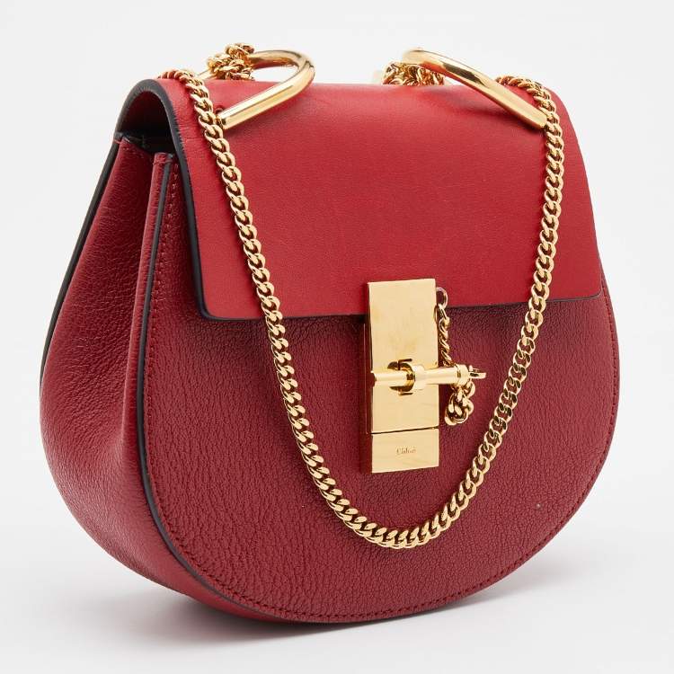 Pre Owned Chloe Red Leather Small Drew Chain Crossbody Bag
