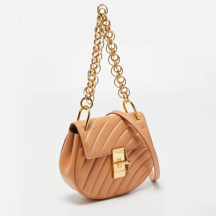 Pre Owned Chloe Beige Leather Mini Drew Bijou Shoulder Bag