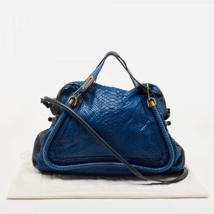 Pre Owned Chloe Blue/Black Snakeskin and Leather Large Paraty Satchel