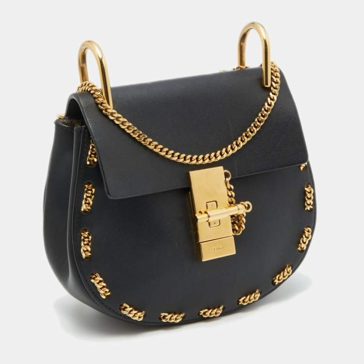 مملوكة مسبقًا Chloe Black Leather Drew Chain Link Flap Shoulder Bag
