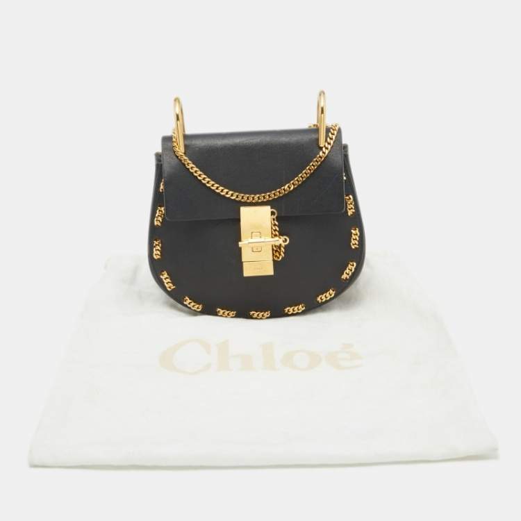 مملوكة مسبقًا Chloe Black Leather Drew Chain Link Flap Shoulder Bag