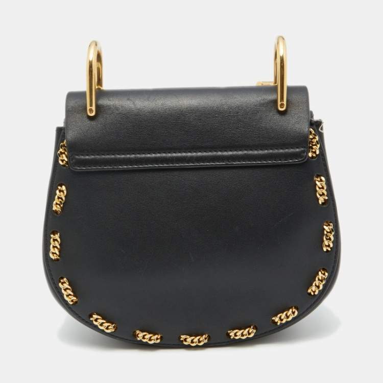 مملوكة مسبقًا Chloe Black Leather Drew Chain Link Flap Shoulder Bag