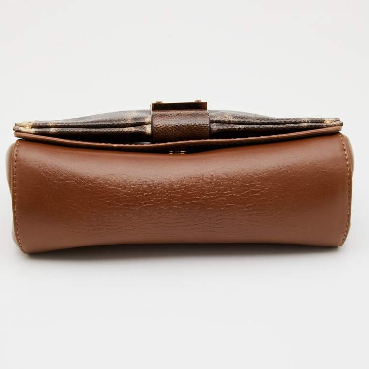 Pre Owned Chloe Brown Leather and Karung Leather June Bow Chain Shoulder Bag