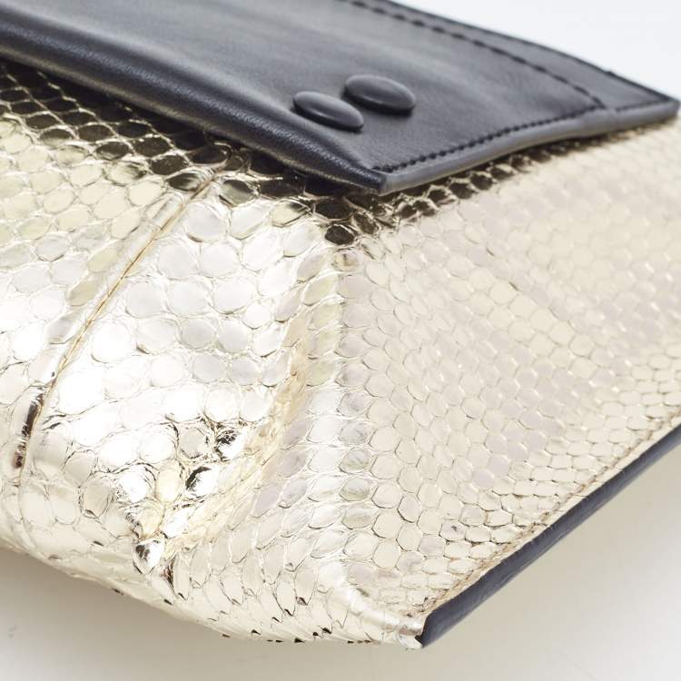 Pre Owned Chloe Metallic Gold/Black Snakeskin and Leather Clutch