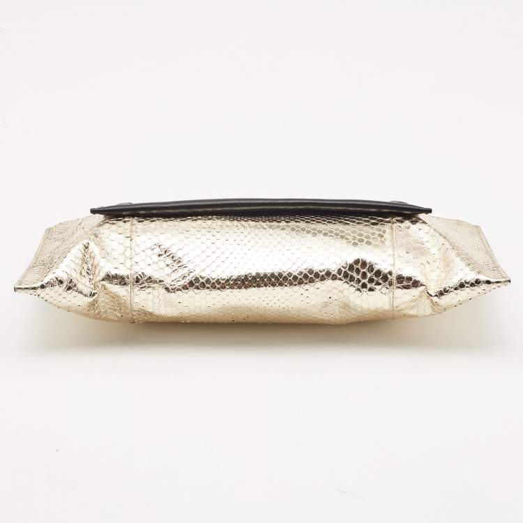Pre Owned Chloe Metallic Gold/Black Snakeskin and Leather Clutch
