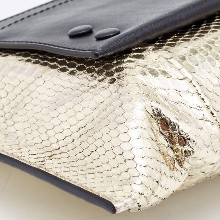 Pre Owned Chloe Metallic Gold/Black Snakeskin and Leather Clutch