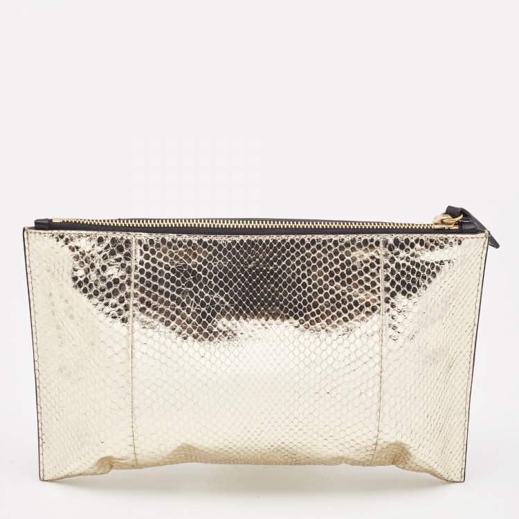 Pre Owned Chloe Metallic Gold/Black Snakeskin and Leather Clutch
