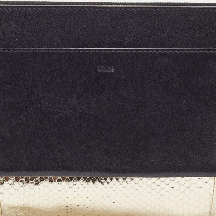 Pre Owned Chloe Metallic Gold/Black Snakeskin and Leather Clutch