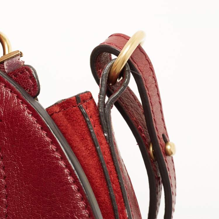 Pre Owned Chloe Maroon Leather and Suede Small Pixie Round Crossbody Bag