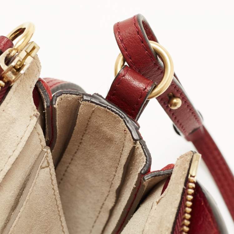 Pre Owned Chloe Maroon Leather and Suede Small Pixie Round Crossbody Bag